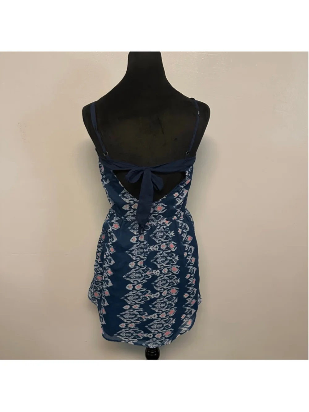 Hollister Blue and White Patterned Mini Dress, Size small boho sheer lined
